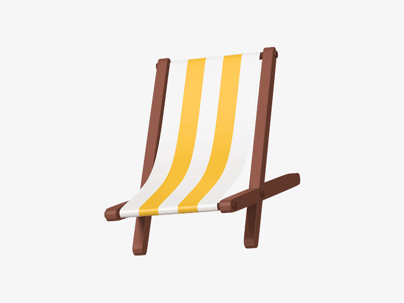 Striped beach chair 3D illustration with wooden frame