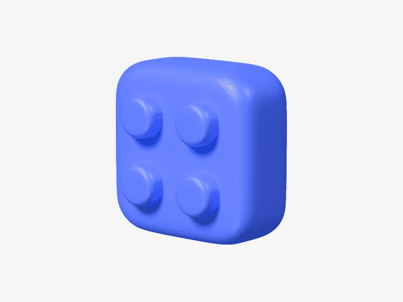 Blue toy block 3D illustration with round studs
