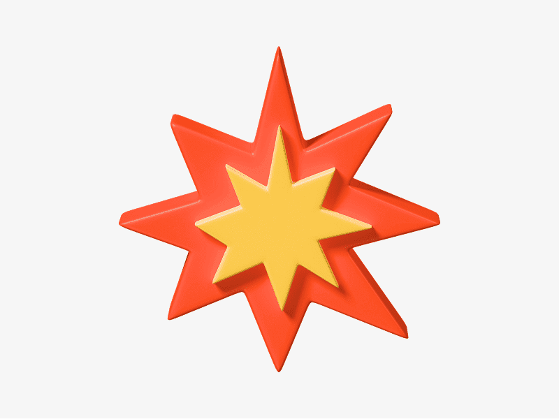 Star burst 3D illustration in red and yellow