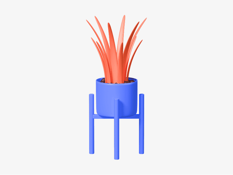 Plant pot 3D illustration with thin red leaves