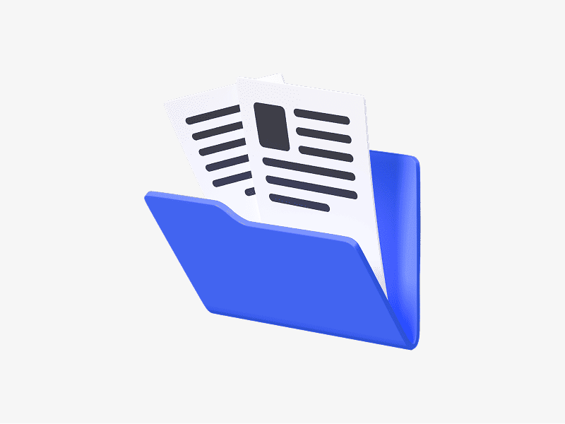 Folder with documents angle view 3D illustration