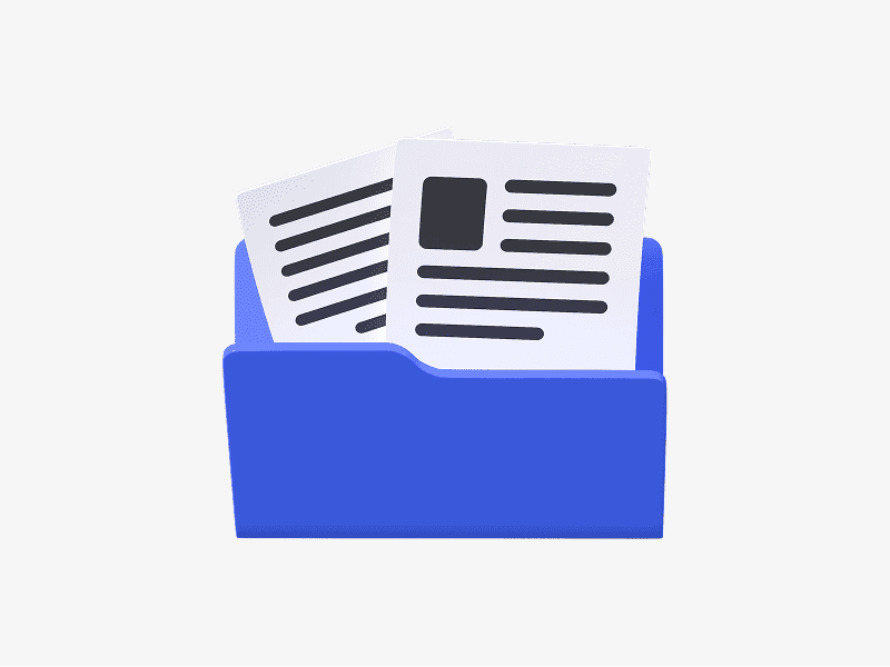 Front view folder with documents 3D illustration