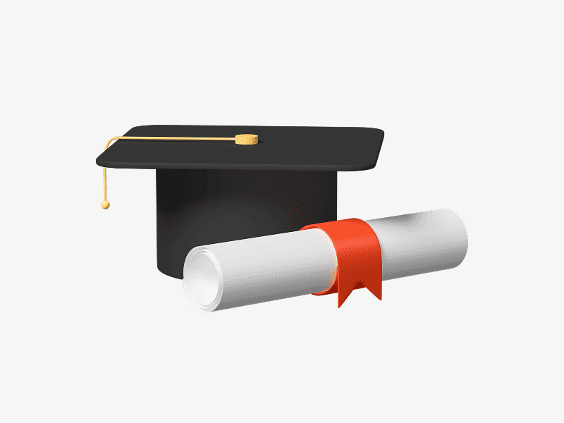 Graduation cap with diploma 3D illustration