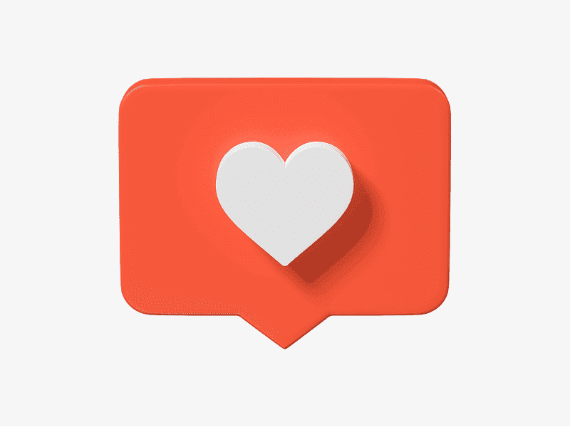 3D illustration of a chat notification with a heart icon