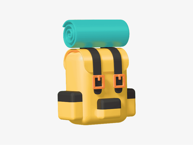 3D illustration of a travel backpack with rolled mat on top