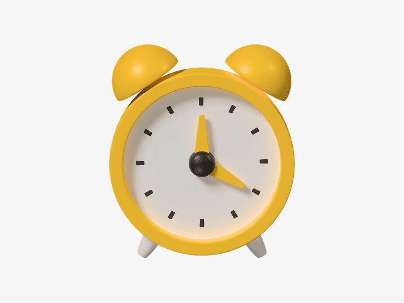 3D illustration of a yellow alarm clock with bells