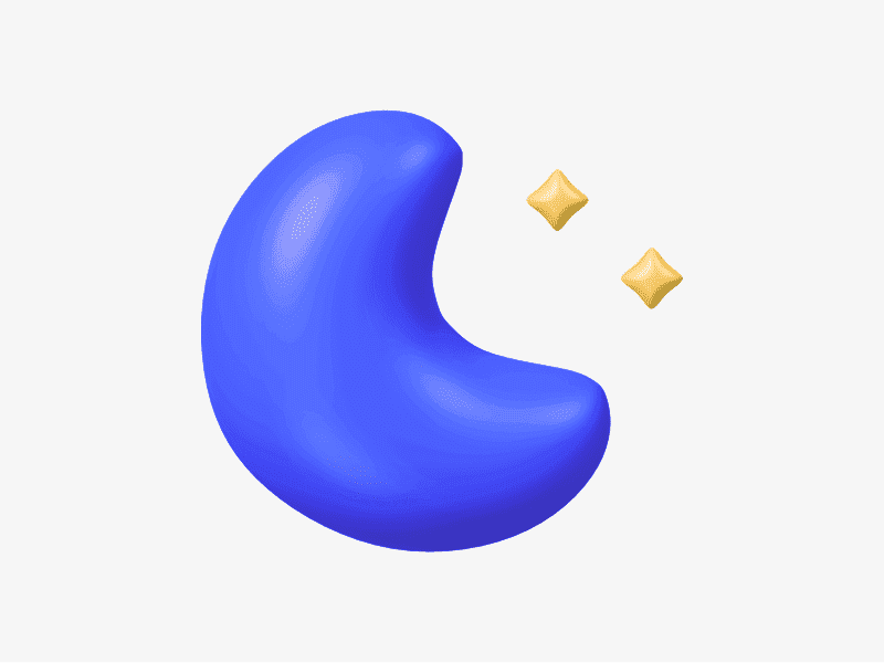 3D illustration of a crescent moon with small stars
