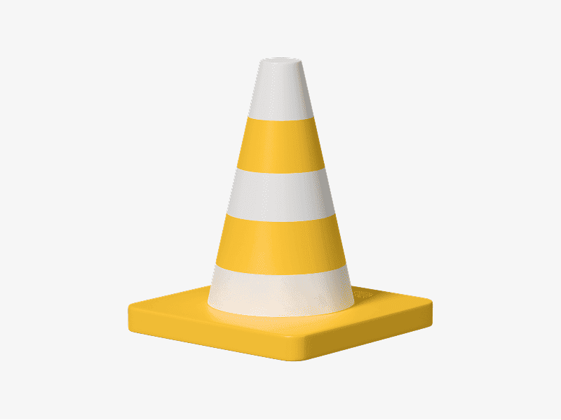 3D illustration of a yellow traffic cone