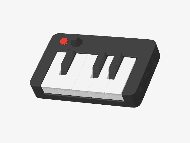 3D illustration of a small piano keyboard shown from the right angle