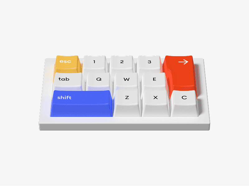 3D illustration of a compact computer keyboard with colorful keys