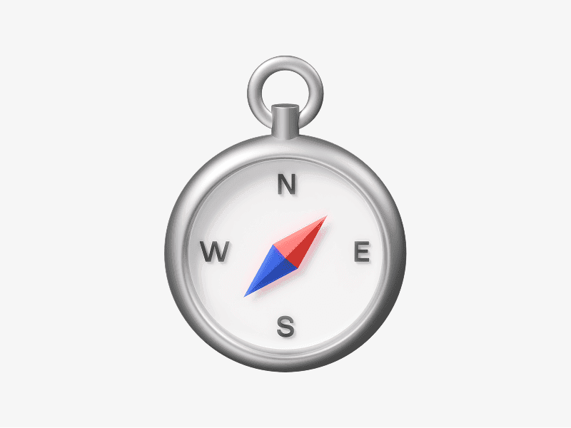 3D front illustration of a compass with direction marks