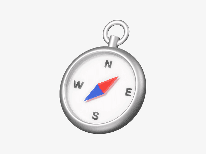 3D angle illustration of a round compass icon