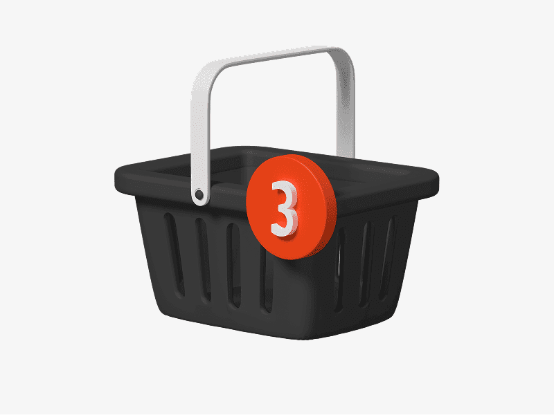 3D illustration of a black shopping basket with handle
