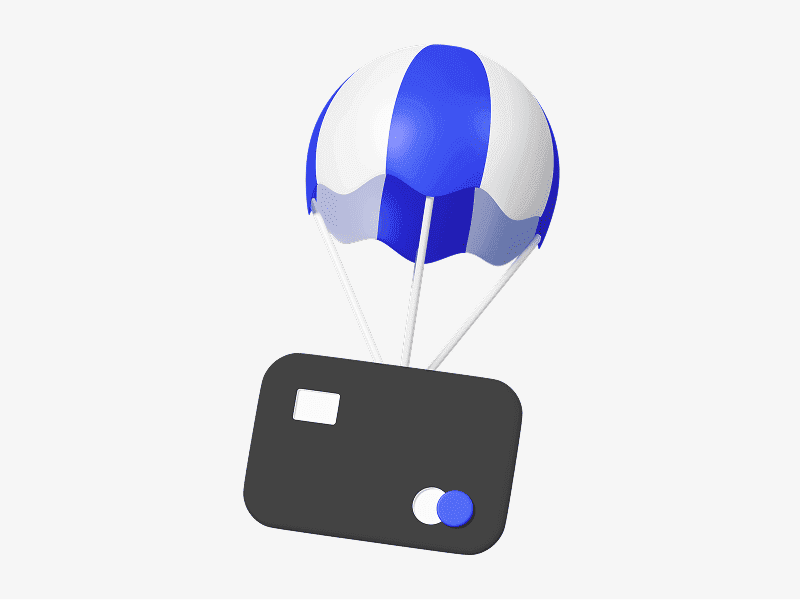 3D illustration of a hot air balloon carrying a card