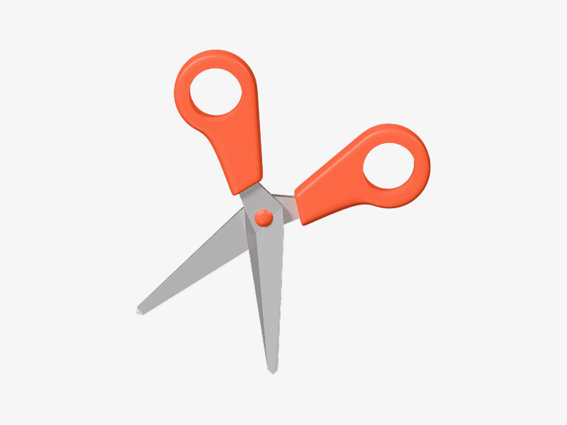 3D illustration of scissors with orange handles