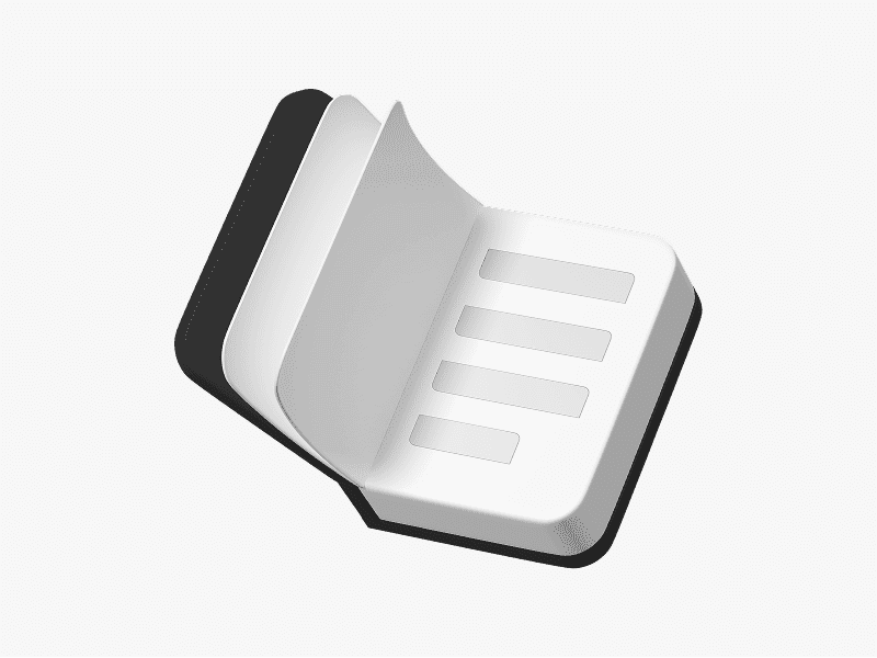 3D illustration of an open book with visible pages