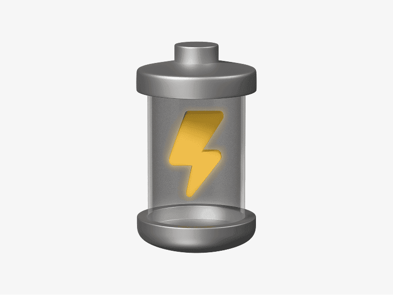 3D illustration of a battery with lightning symbol