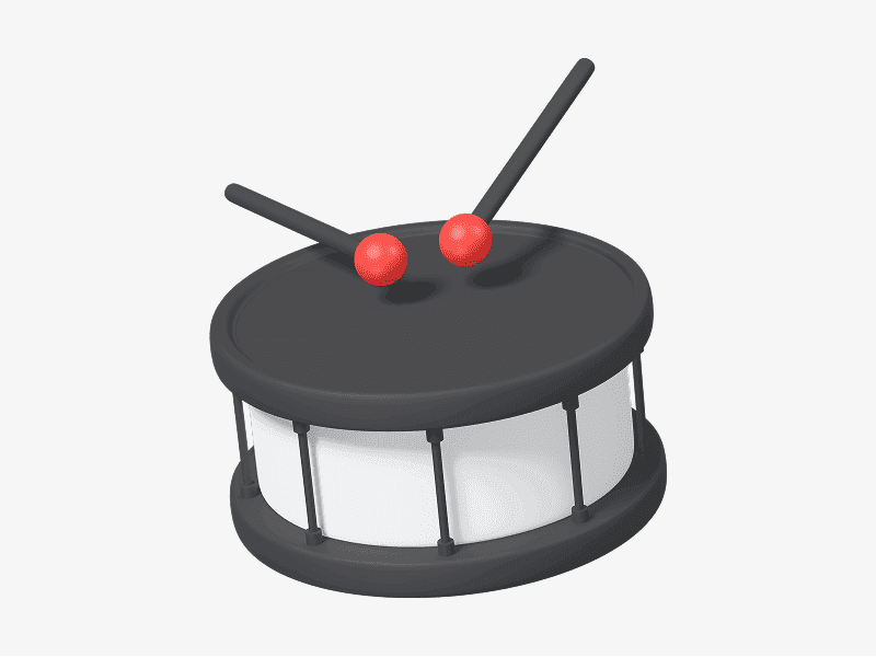 3D illustration of a drum with drumsticks