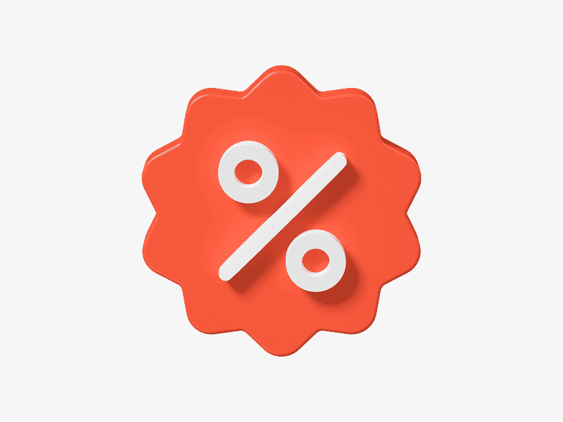3D illustration of a discount badge with percent sign