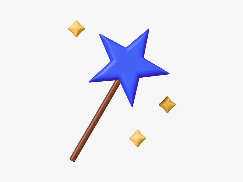 3D illustration of a magic wand with sparkles