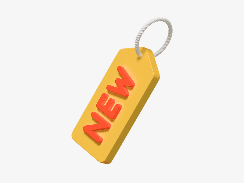 3D illustration of a tag with the word new