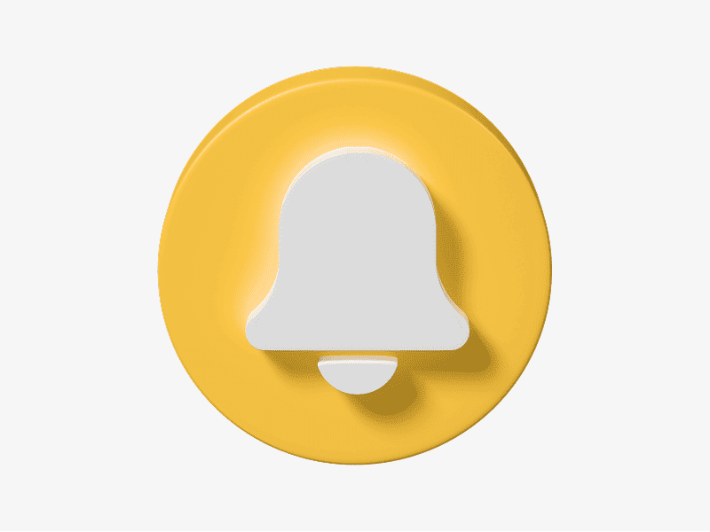 3D illustration of a white bell inside a yellow circle