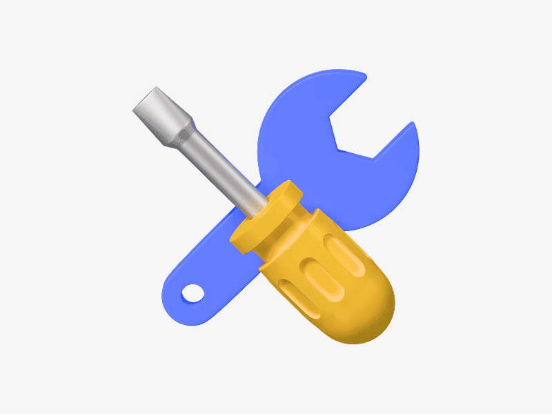 3D illustration of a wrench and screwdriver