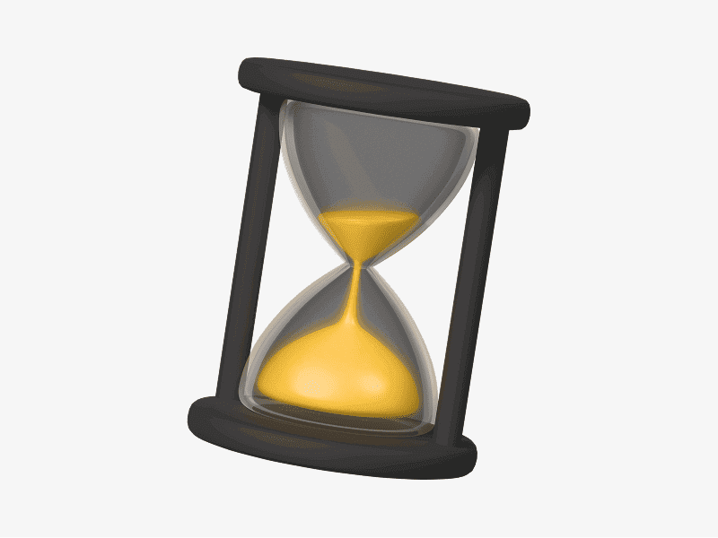 3D illustration of an hourglass with yellow sand