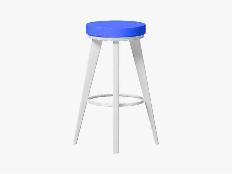 3D illustration of a white stool with blue seat