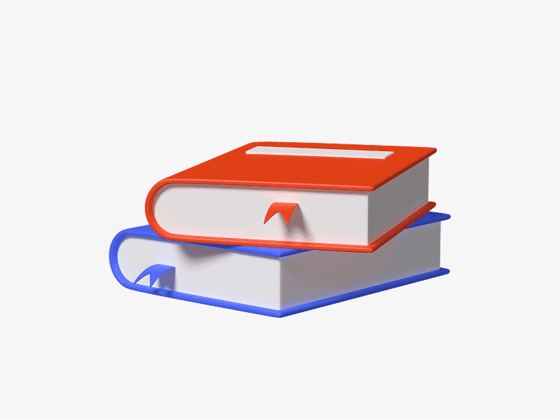 3D illustration of stacked books with colorful covers