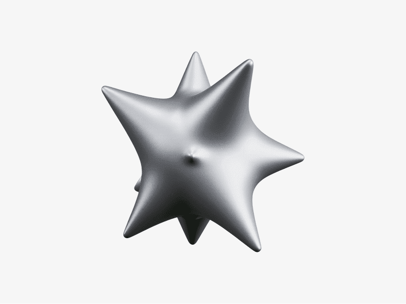 3D organic abstract inflated star-shaped form with smooth surface