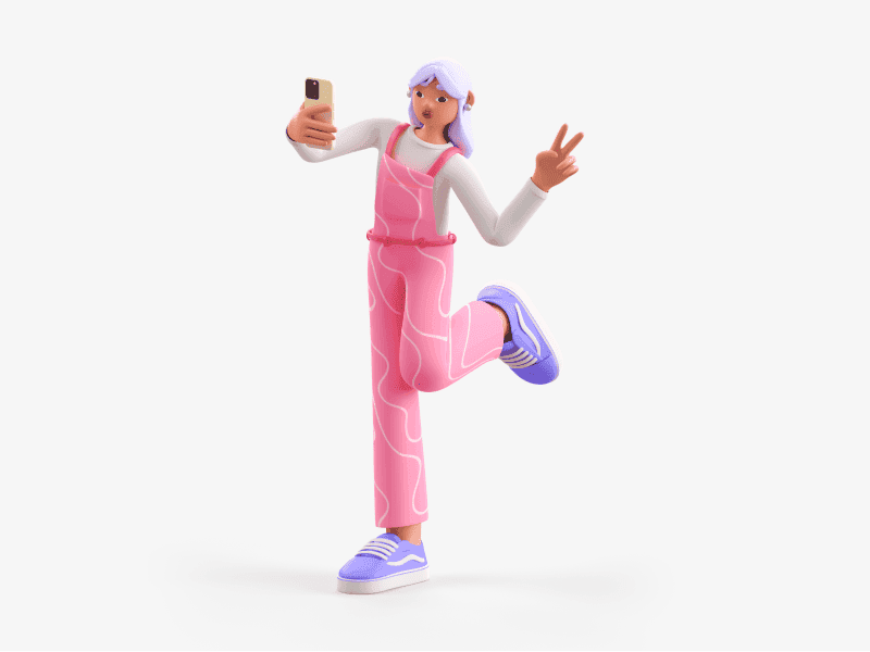 3D illustration of a girl taking a selfie with a smartphone
