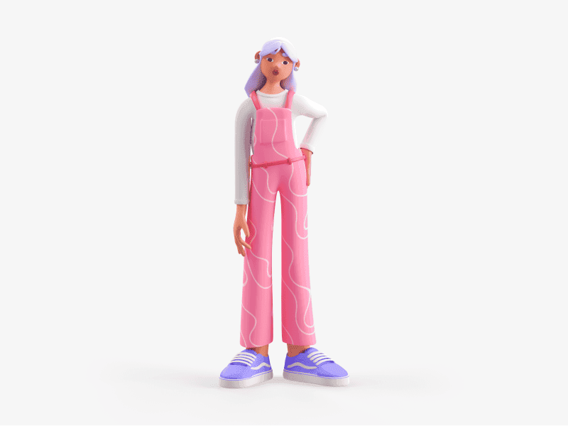 3D illustration of a girl posing casually and facing forward