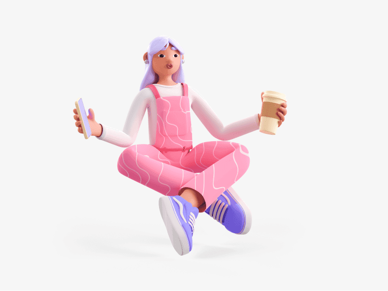 3D illustration of a girl practicing yoga in a floating seated pose