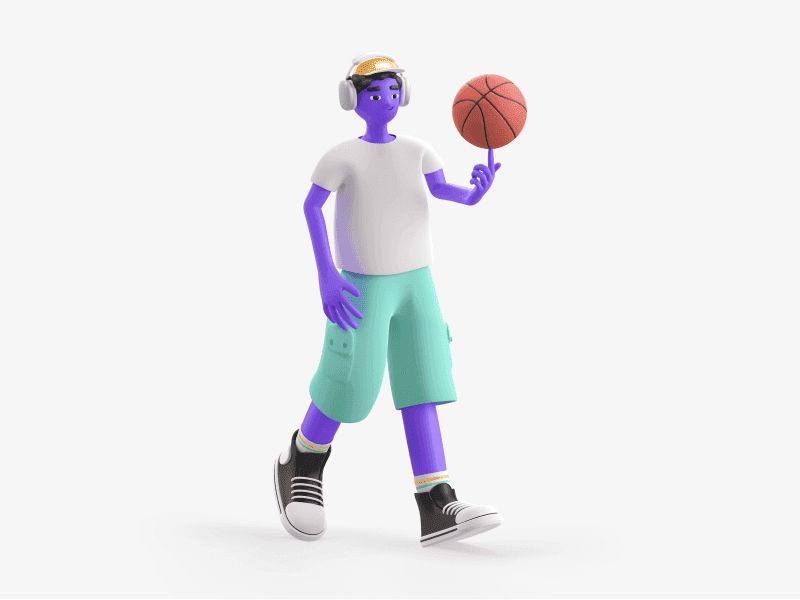 3D illustration of a boy holding a basketball