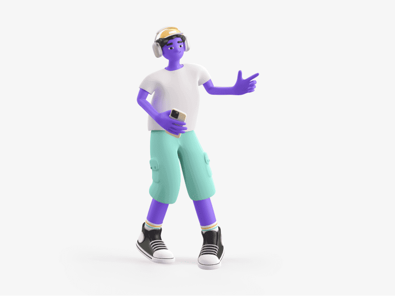 Boy standing and listening to music with headphones