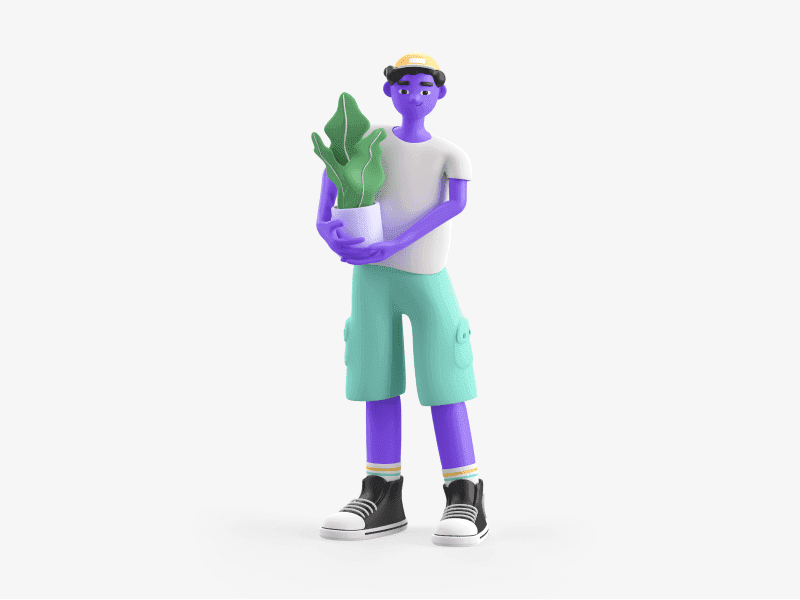 3D illustration of a boy carrying grocery bags