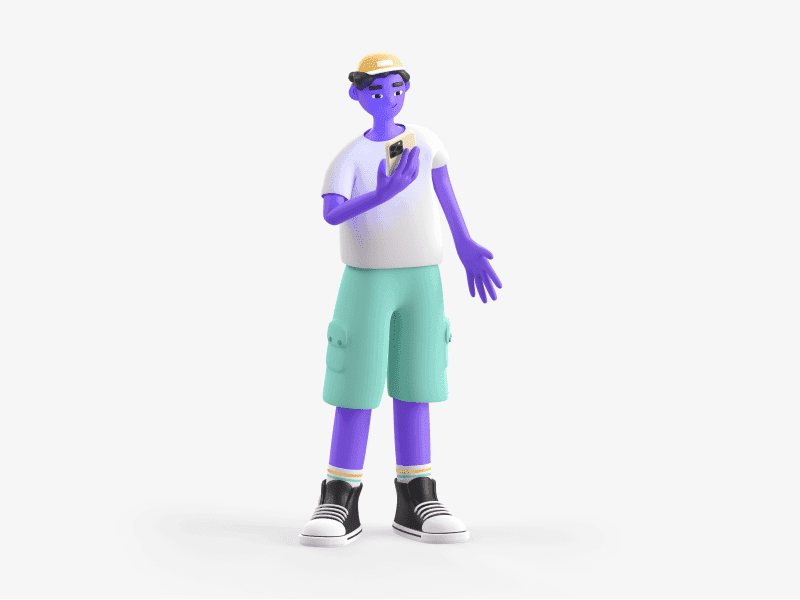 3D illustration of a boy holding a smartphone