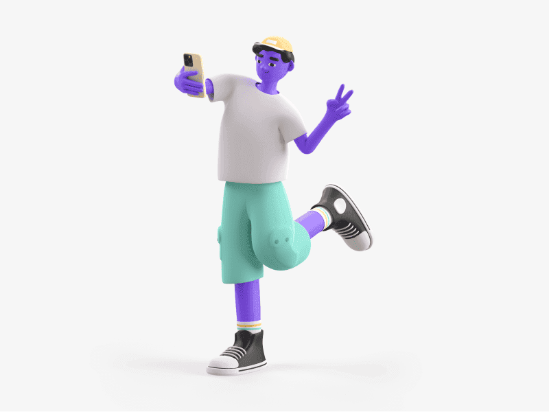 3D illustration of a boy taking a selfie