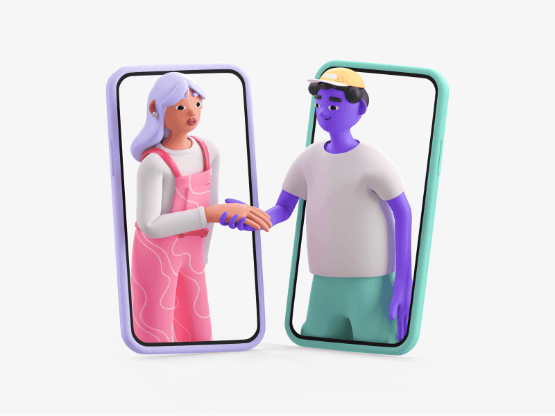 3D illustration of a boy and a girl talking on a video call