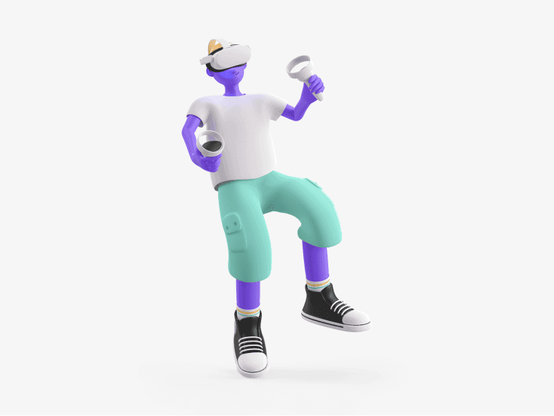 3D illustration of a boy wearing VR glasses