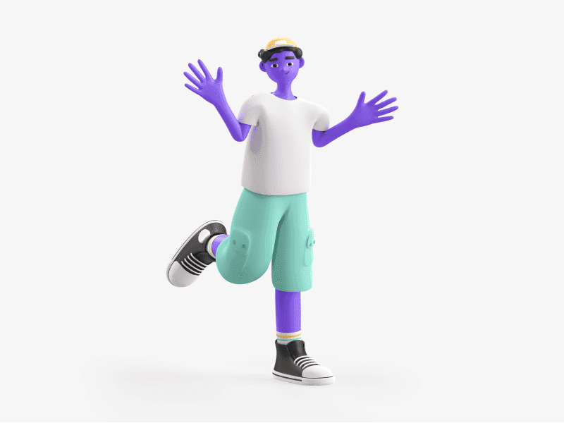 3D illustration of a boy jumping with arms open