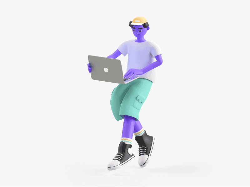 3D illustration of a boy using a laptop