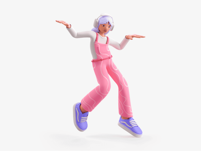 3D illustration of a girl dancing with raised arms