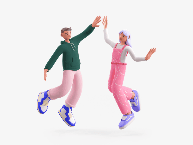 3D illustration of a girl and a boy giving a high five