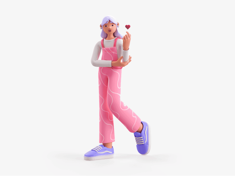 3D illustration of a girl holding a heart symbol