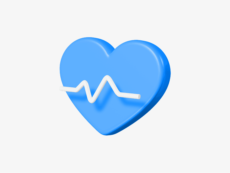 Heart icon with pulse line shown as a 3D illustration