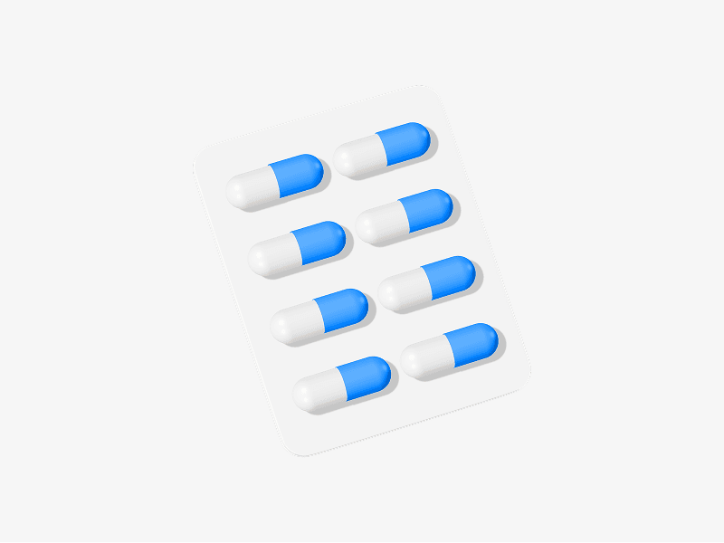 Blister pack with pills shown as a 3D illustration