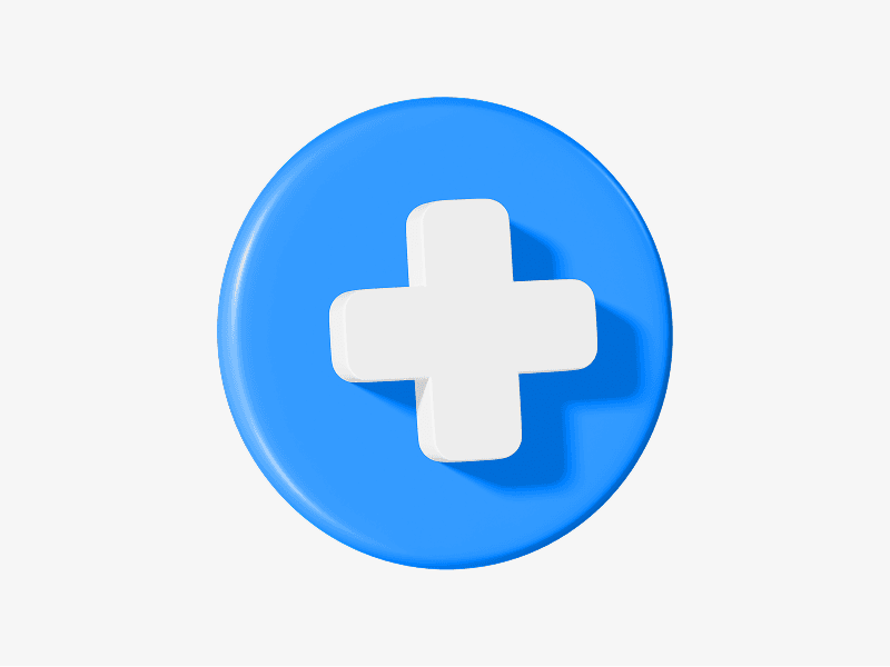 Round button with medical cross shown as a clean 3D illustration