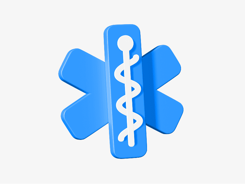 Star of life medical symbol shown as a blue 3D illustration